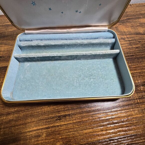 Vintage MCM Farrington Travel Size Cream Floral Jewelry Box Blue Velvet Lining - Picture 13 of 15